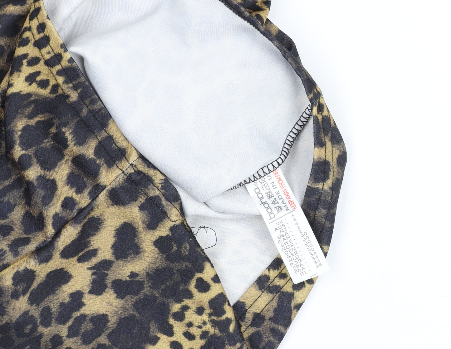 Boohoo Women’s Brown Leopard Print Bodycon Dress Size 6 Long Sleeve