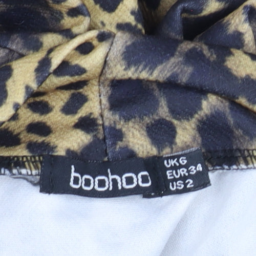 Boohoo Women’s Brown Leopard Print Bodycon Dress Size 6 Long Sleeve