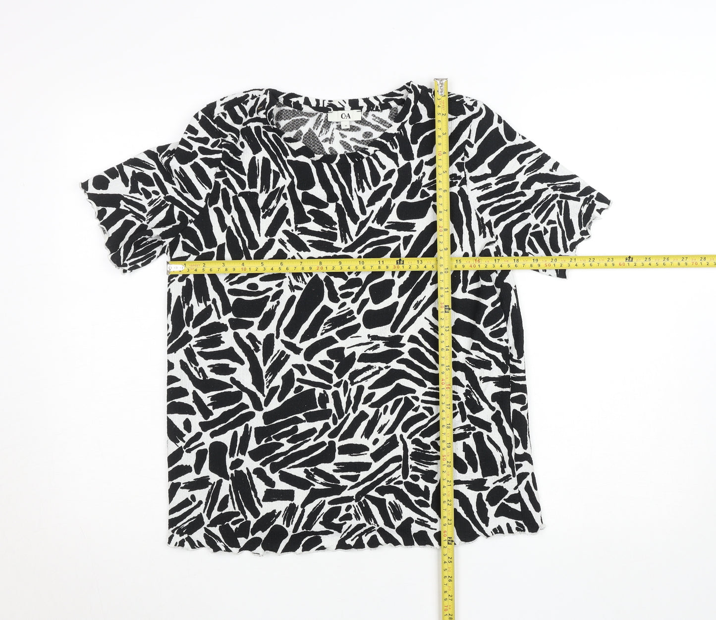 C&A Women's Black Animal Print Short Sleeve Jersey T-Shirt M