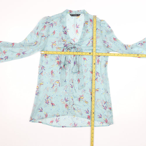 Dunnes Women’s Blue Floral Bird Print Tie Neck Tunic Blouse Size 10