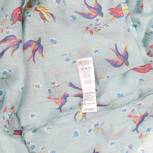 Dunnes Women’s Blue Floral Bird Print Tie Neck Tunic Blouse Size 10