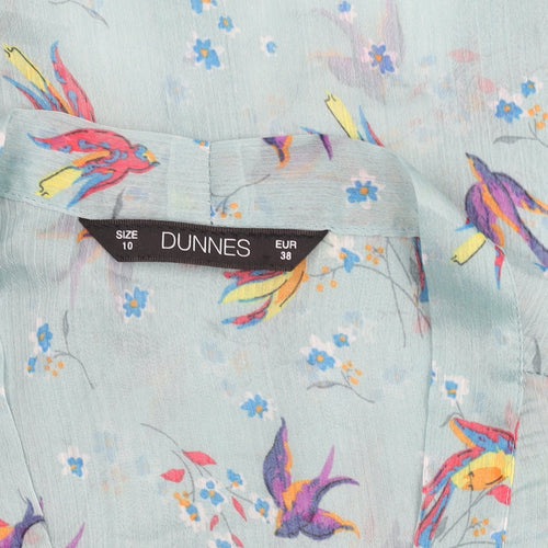 Dunnes Women’s Blue Floral Bird Print Tie Neck Tunic Blouse Size 10