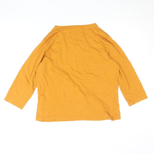Paco Coastal Women’s Yellow Cotton Beaded V-Neck 3/4 Sleeve T-Shirt Size 12
