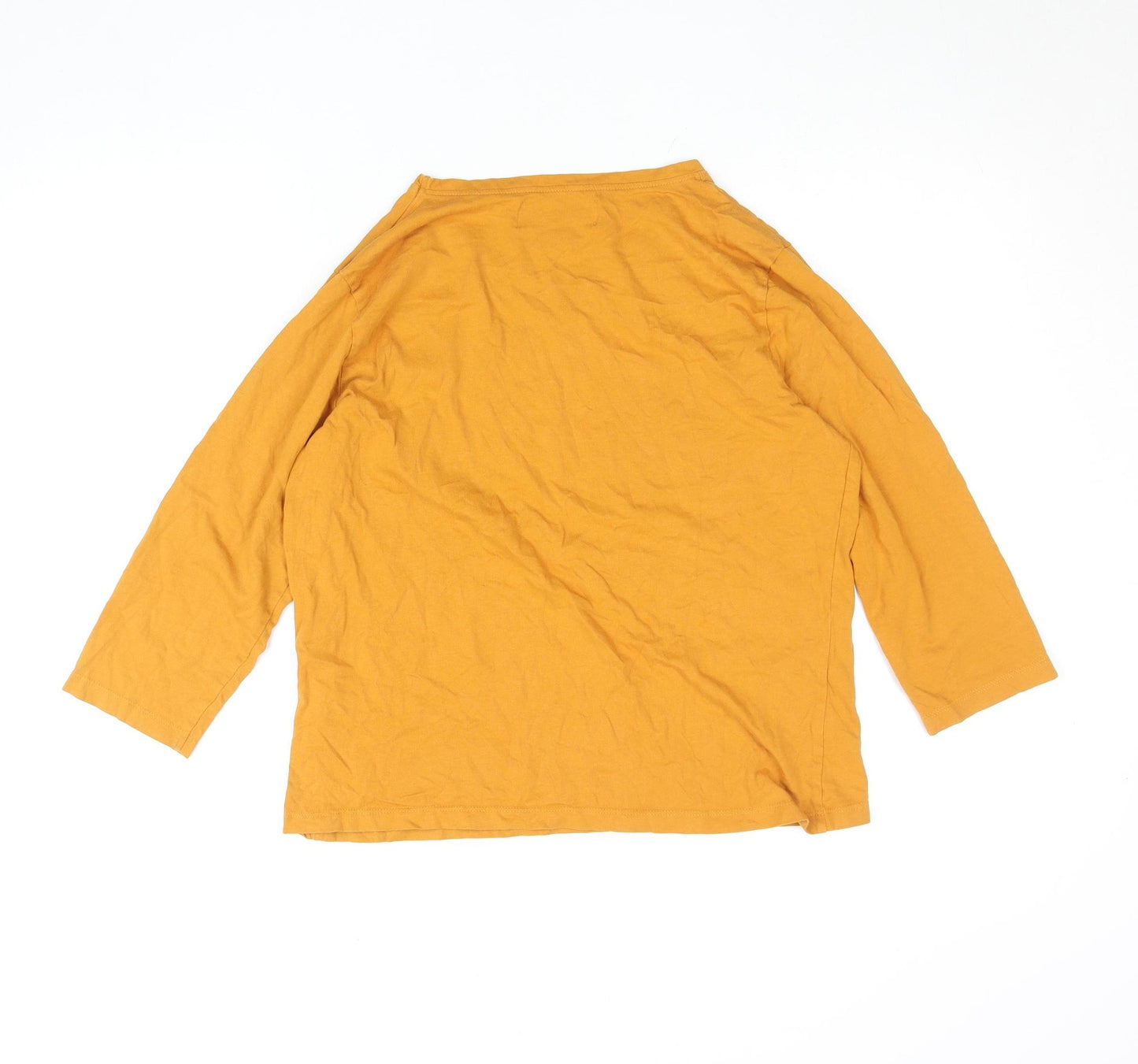 Paco Coastal Women’s Yellow Cotton Beaded V-Neck 3/4 Sleeve T-Shirt Size 12