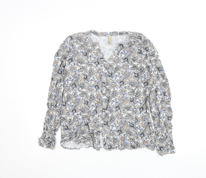Soya Concept Womens Multicoloured Floral Ruffle V-Neck Blouse M