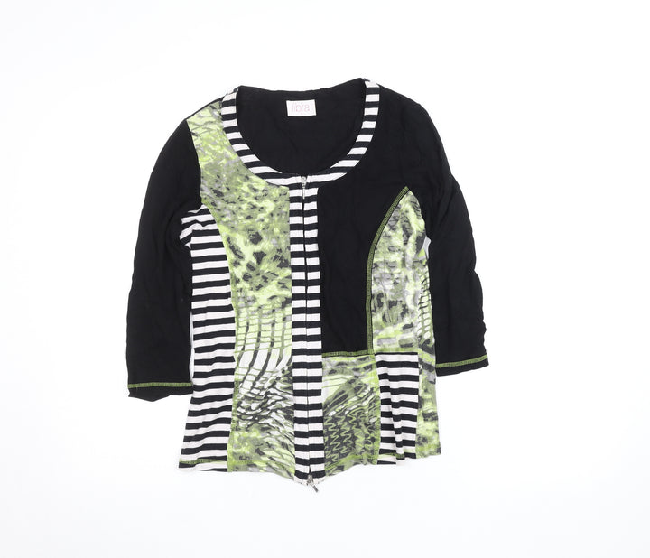 Libra Womens Multicoloured Tunic Blouse S Cotton Zip 3/4 Sleeve Top