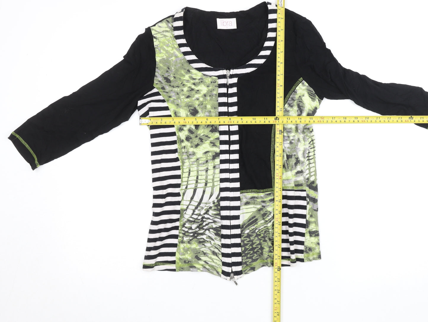 Libra Womens Multicoloured Tunic Blouse S Cotton Zip 3/4 Sleeve Top
