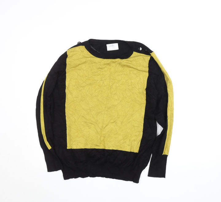 Wallis Petites Black Yellow Colourblock Knit Top Size 16
