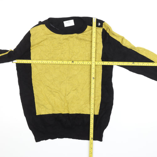 Wallis Petites Black Yellow Colourblock Knit Top Size 16