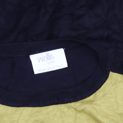 Wallis Petites Black Yellow Colourblock Knit Top Size 16