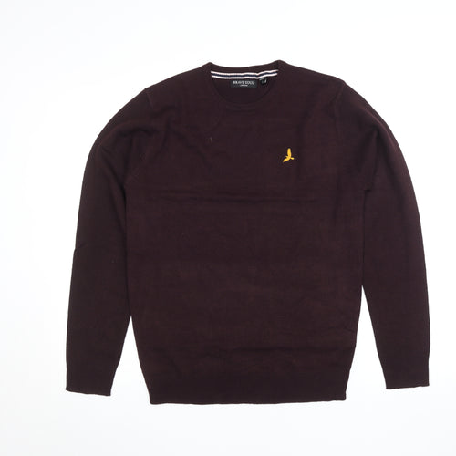 Brave Soul Men's Brown Crew Neck Acrylic Jumper Size S