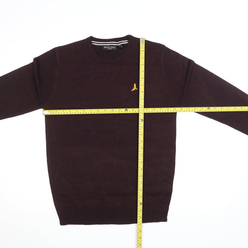 Brave Soul Men's Brown Crew Neck Acrylic Jumper Size S