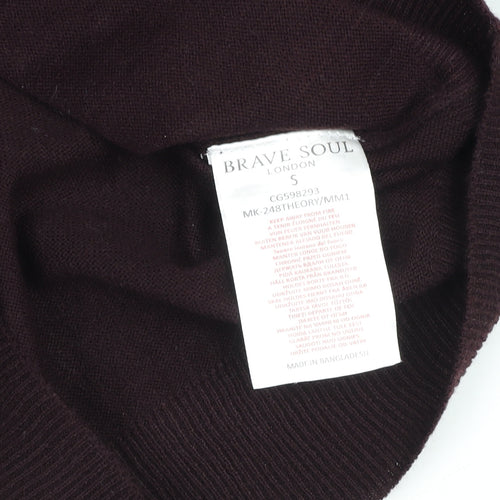 Brave Soul Men's Brown Crew Neck Acrylic Jumper Size S