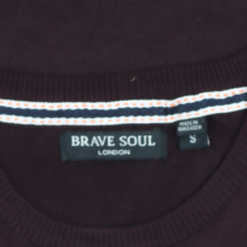 Brave Soul Men's Brown Crew Neck Acrylic Jumper Size S