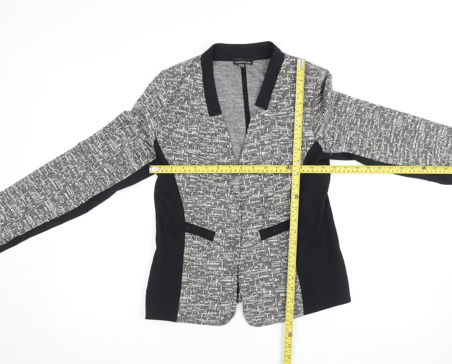 Warehouse Women’s Black Tweed Open Blazer Jacket Size 10