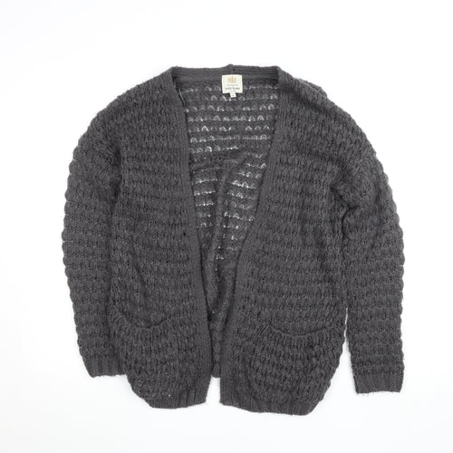 River Island Women's Grey Chunky-Knit Open Cardigan Size 6