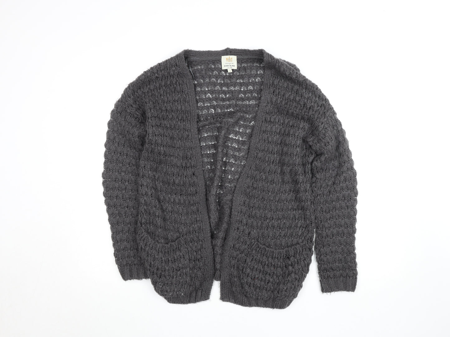 River Island Women's Grey Chunky-Knit Open Cardigan Size 6
