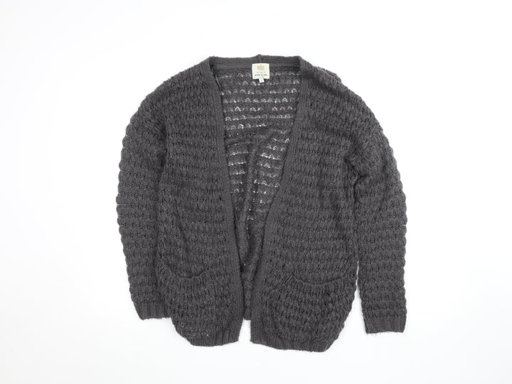 River Island Women's Grey Chunky-Knit Open Cardigan Size 6
