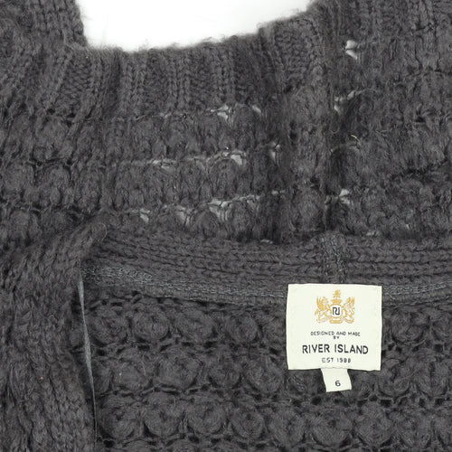 River Island Women's Grey Chunky-Knit Open Cardigan Size 6