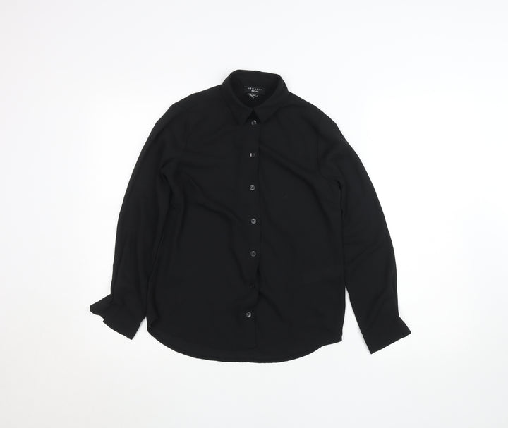 New Look Petite Black Long Sleeve Button-Up Blouse Size 4