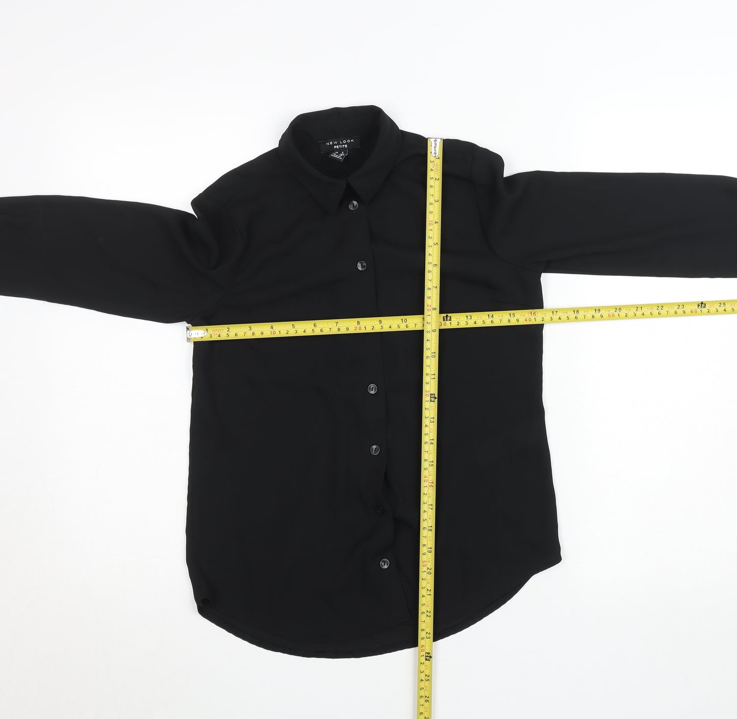 New Look Petite Black Long Sleeve Button-Up Blouse Size 4