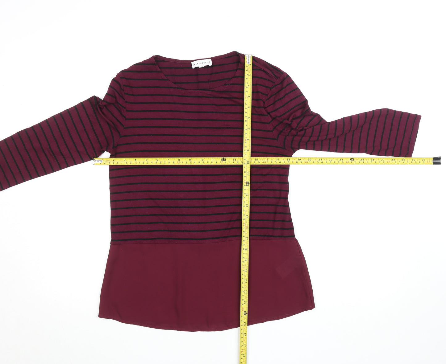 Warehouse Women’s Red Striped Tunic Blouse Size 10 3/4 Sleeve