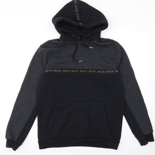 boohooMAN Men's Black Hoodie M Pullover Logo Hooded Sweatshirt