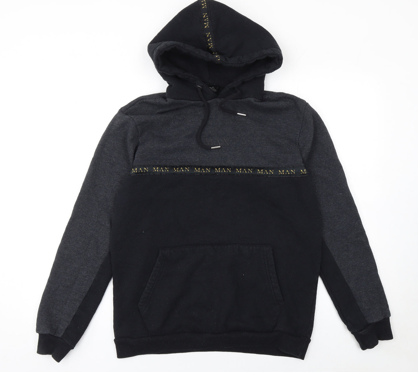 boohooMAN Men's Black Hoodie M Pullover Logo Hooded Sweatshirt