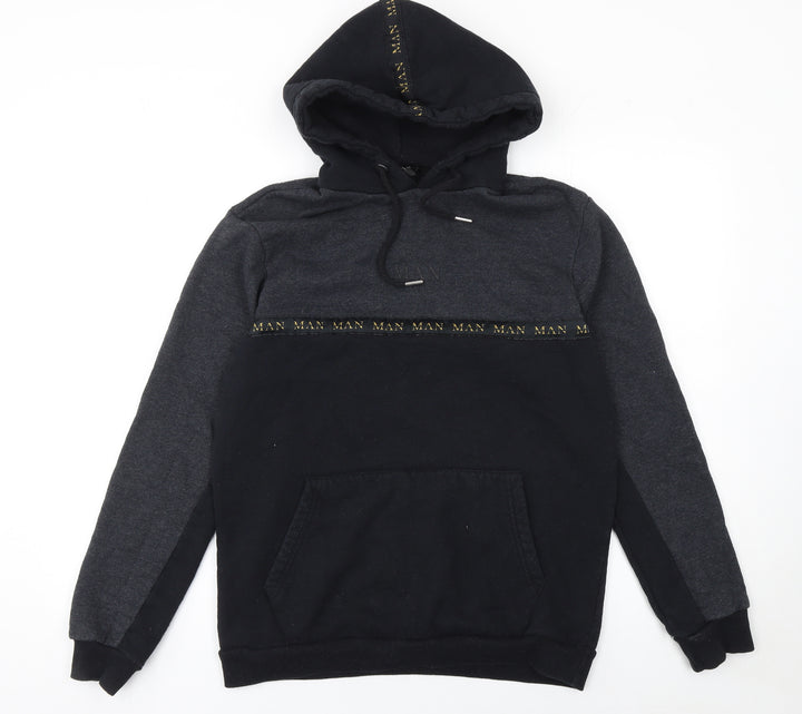 boohooMAN Men's Black Hoodie M Pullover Logo Hooded Sweatshirt