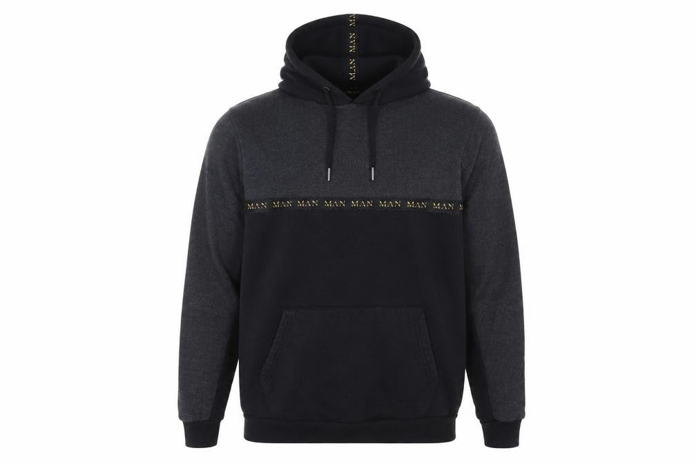Front view of boohooMAN Men's Black Hoodie M Pullover Logo Hooded Sweatshirt