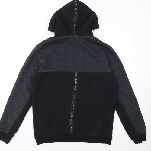 boohooMAN Men's Black Hoodie M Pullover Logo Hooded Sweatshirt