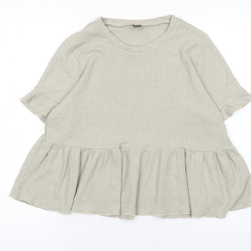 SHEIN Women’s Beige Ruffle Peplum Tunic Short Sleeve Blouse L