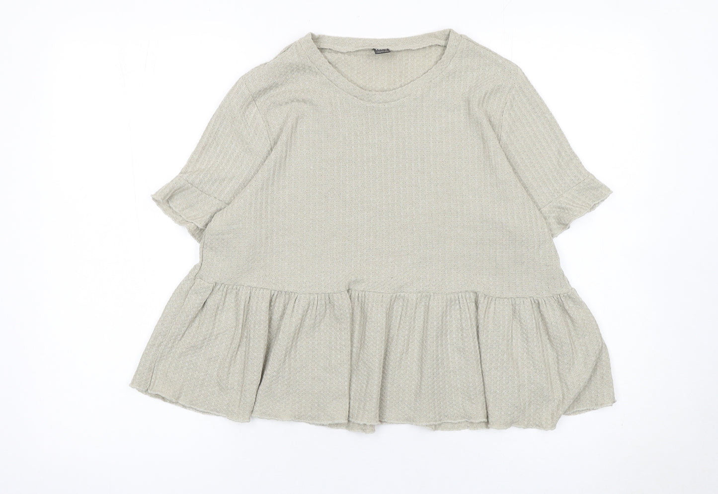SHEIN Women’s Beige Ruffle Peplum Tunic Short Sleeve Blouse L