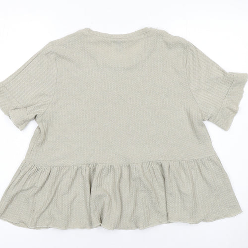 SHEIN Women’s Beige Ruffle Peplum Tunic Short Sleeve Blouse L