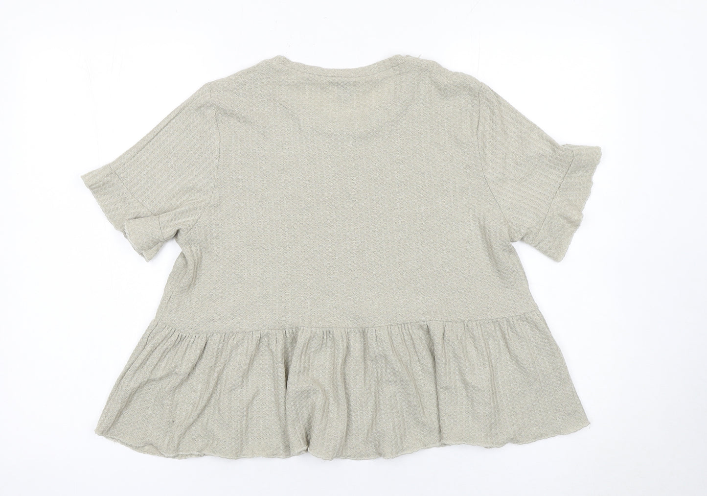 SHEIN Women’s Beige Ruffle Peplum Tunic Short Sleeve Blouse L