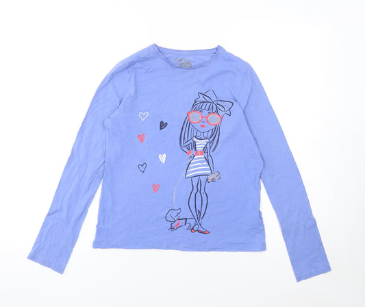 F&F Girls Blue Long Sleeve Graphic T-Shirt 12-13 Years 100% Cotton