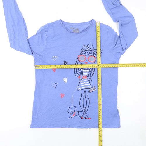 F&F Girls Blue Long Sleeve Graphic T-Shirt 12-13 Years 100% Cotton