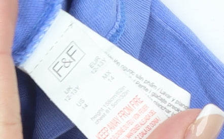 F&F Girls Blue Long Sleeve Graphic T-Shirt 12-13 Years 100% Cotton