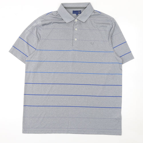 Matalan Men's Grey Striped Polo Shirt Size L Regular Fit
