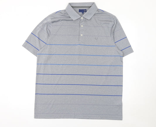 Matalan Men's Grey Striped Polo Shirt Size L Regular Fit