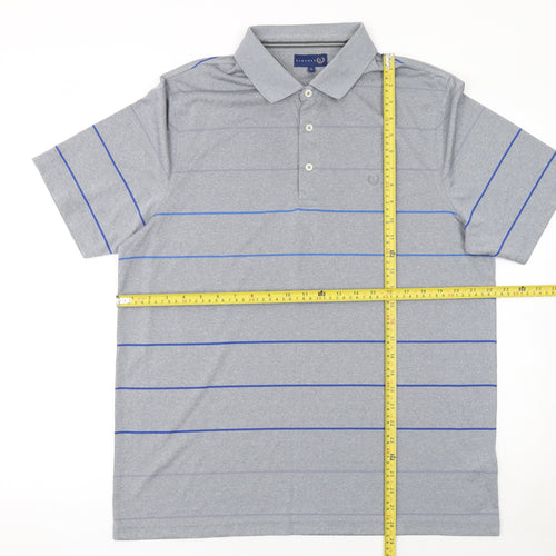 Matalan Men's Grey Striped Polo Shirt Size L Regular Fit
