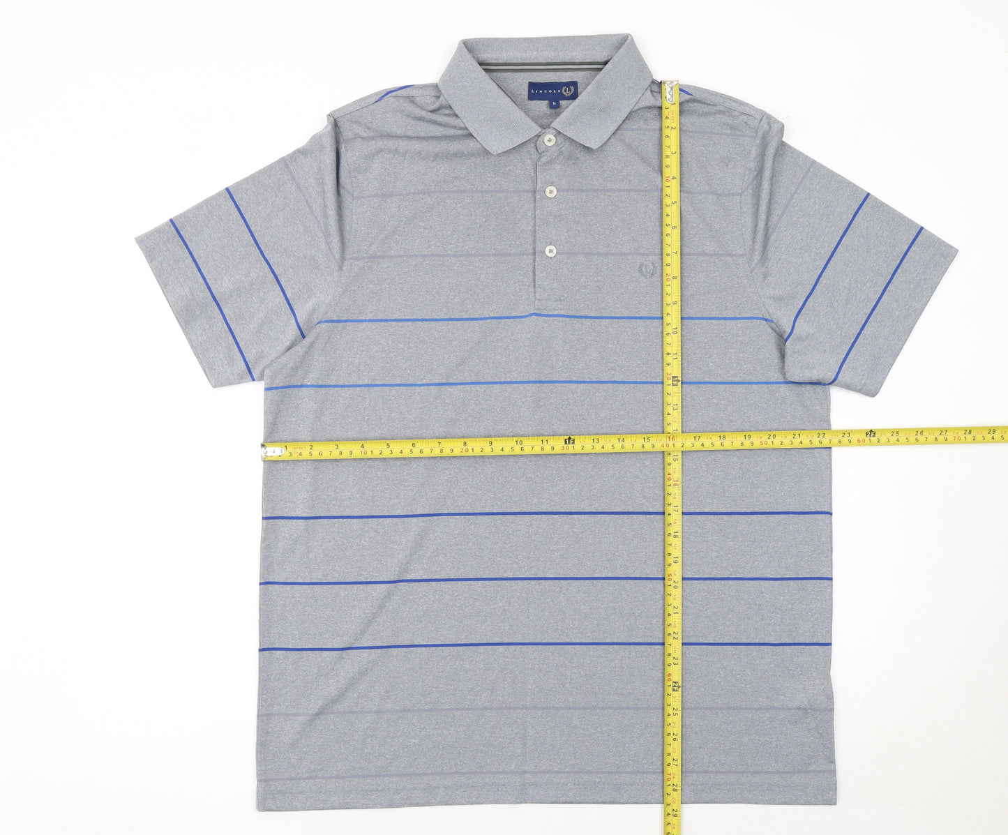 Matalan Men's Grey Striped Polo Shirt Size L Regular Fit