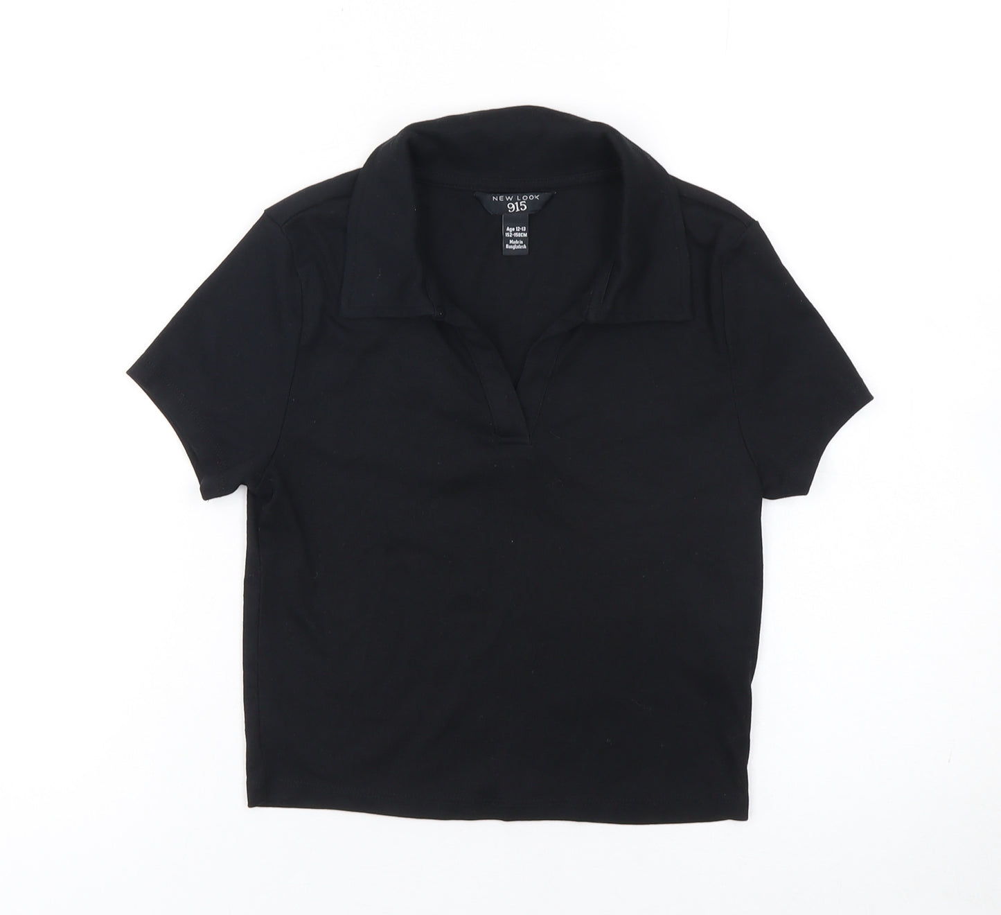 New Look Girls Black Polo Collar Short Sleeve Jersey Top 12-13 Years