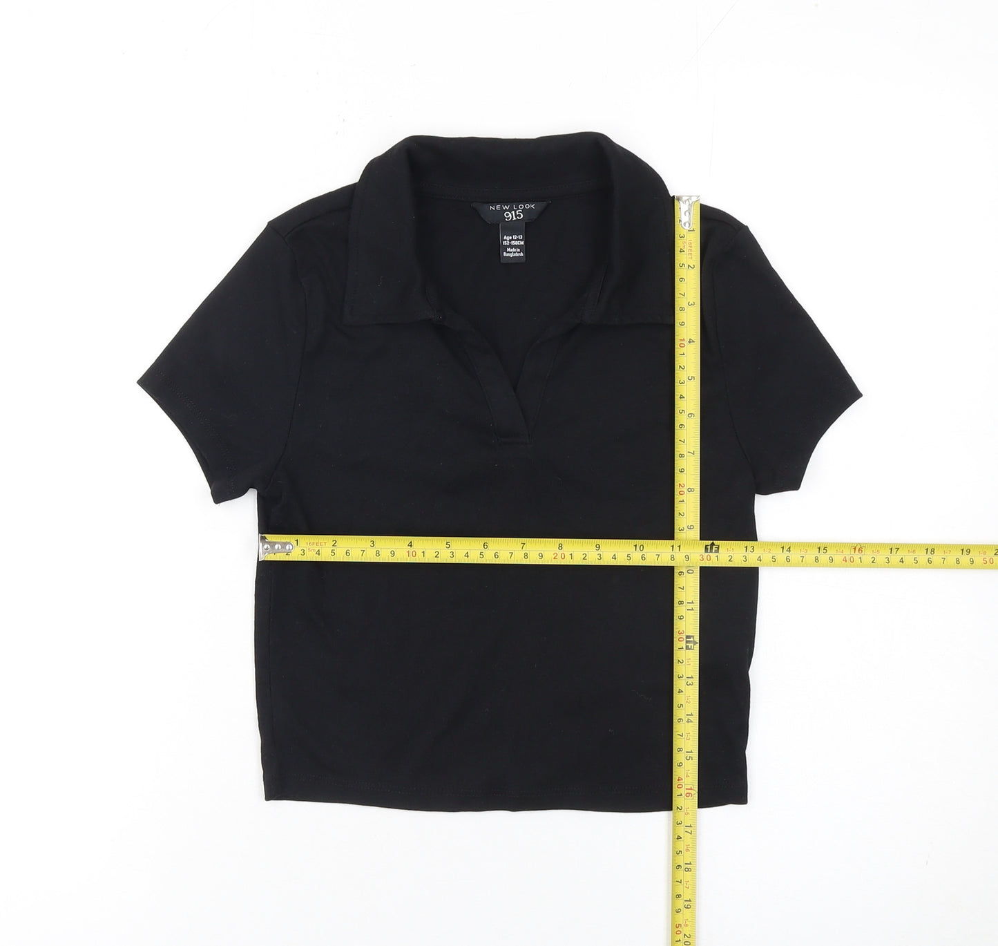 New Look Girls Black Polo Collar Short Sleeve Jersey Top 12-13 Years