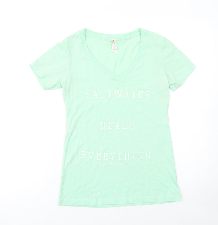 Coastal Classics Womens Green V-Neck Short Sleeve T-Shirt Size S