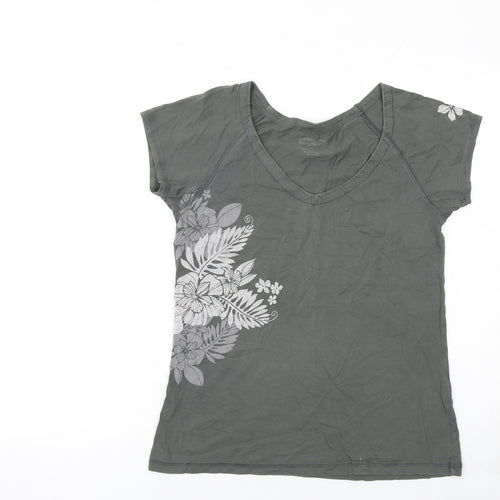 Crazy Shirts Women's Grey Floral V-Neck Cotton T-Shirt Size S