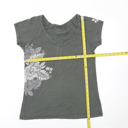 Crazy Shirts Women's Grey Floral V-Neck Cotton T-Shirt Size S