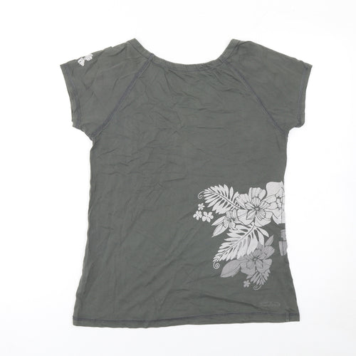 Crazy Shirts Women's Grey Floral V-Neck Cotton T-Shirt Size S