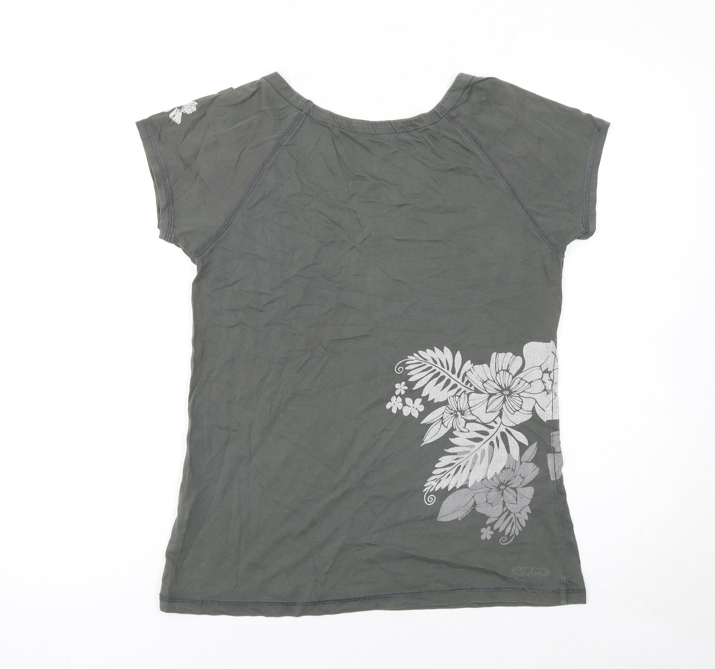 Crazy Shirts Women's Grey Floral V-Neck Cotton T-Shirt Size S