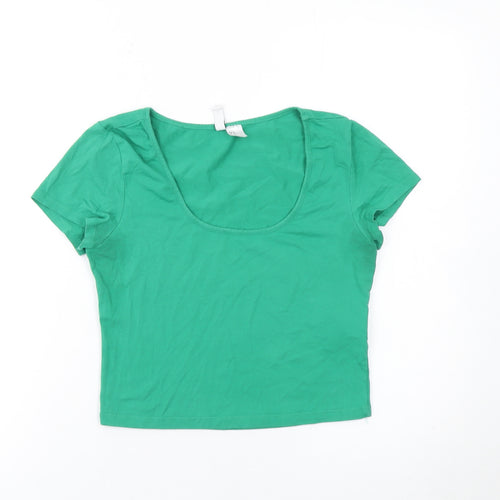 H&M Divided Women’s Green Cropped Slim Fit Scoop Neck T-Shirt Size 12
